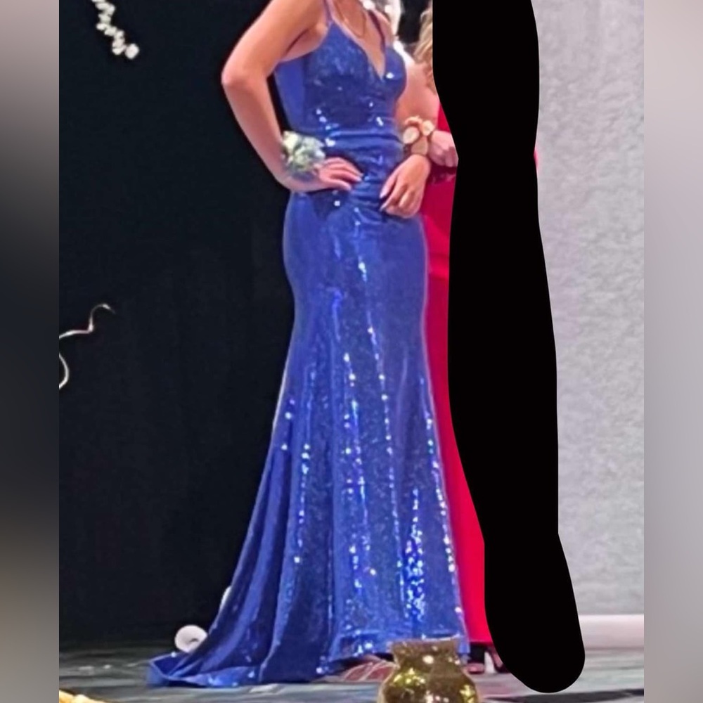 Blue Sequin Prom Dress